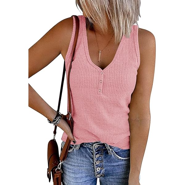 【KOOLOSET】Pigment Ribbed Henley Neck Muscle Tee MEROKEETY Women's V Neck Tank Tops Summer Sleeveless Ribbed
